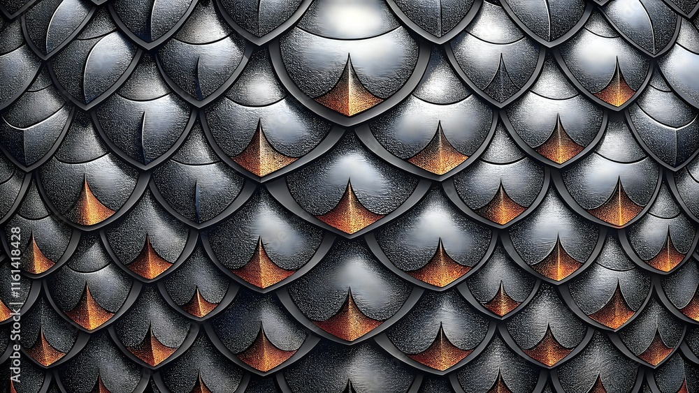 Poster intricate metallic dragon scale pattern reflective texture design