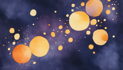 Abstract watercolor composition with circles and dots on dark background, artistic design