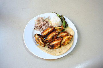 Chicken wings barbeque in a dish with BBQ grill sauce . Izgara tavuk kelebek sis kanat. Tavuk sis, gogus.