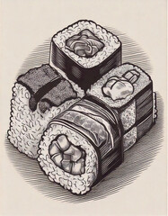 sushi drawn design for t-shirt graphics, banner, fashion prints, slogan tees, stickers, flyer, posters and other creative uses	