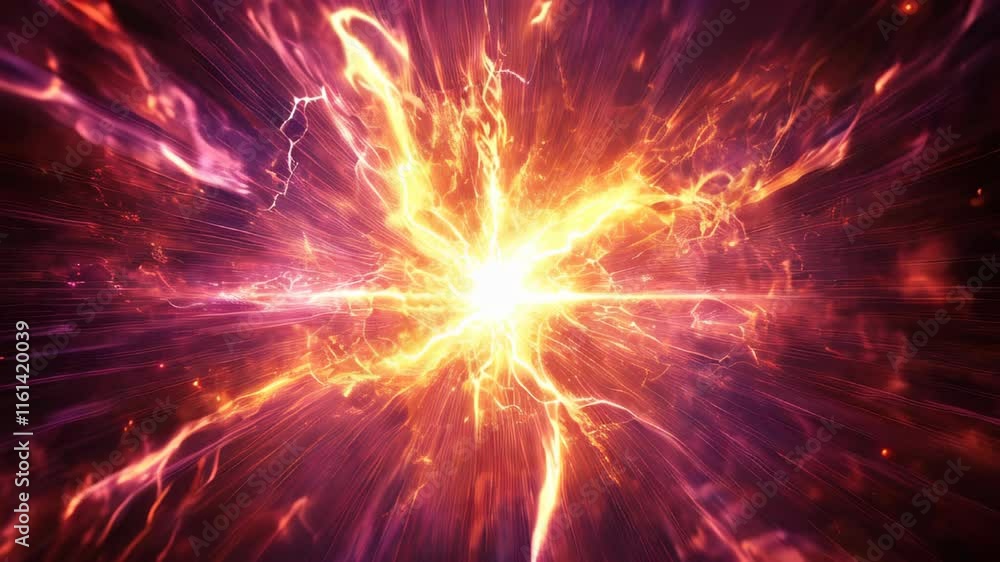 Poster vibrant energy explosion fills the cosmos with radiant colors and dynamic patterns
