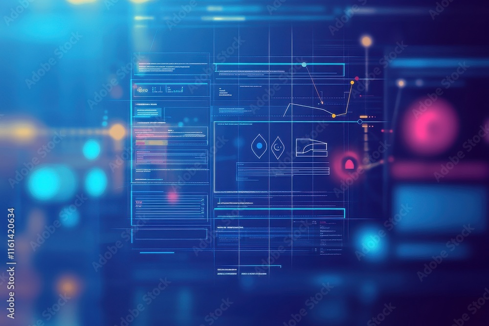Poster abstract digital data visualization showcasing vibrant colors and intricate information, conveying a