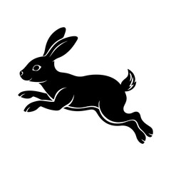 jumping rabbit silhouette, black and white silhouette, vector and illustration
