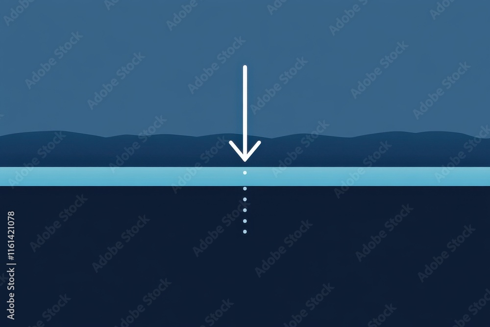 Poster an abstract representation of depth with an arrow pointing down, evoking a sense of tranquility and 