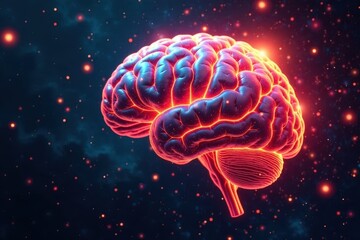 Fototapeta premium Glowing brain, circuitry explodes outwards, vibrant energy , artificial intelligence, system