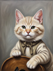 A charming portrait of a ginger tabby cat dressed in a vintage bow tie, exuding a playful yet dignified demeanor.