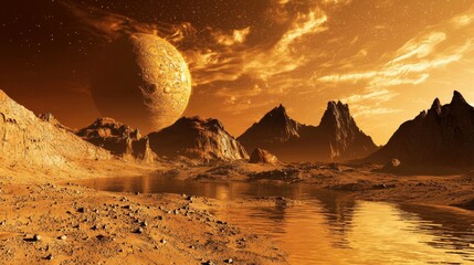 Exploration of alien landscape on another planet with dramatic terrain and atmosphere