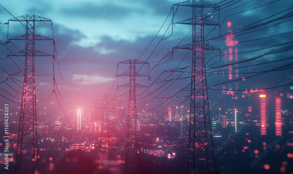 Aufkleber dynamic energy infrastructure visualization energy-efficient urban cityscape illuminated by smart gr