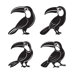 Set of Toucan Bird silhouette, black and white silhouette, vector and illustration © 69creativedesigner