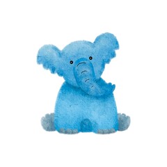 A cute cartoon elephant illustration sitting in a shy pose on a white background 