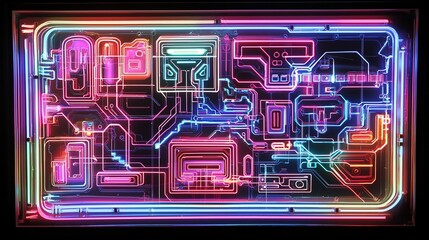 Obraz premium Abstract neon circuit board design.