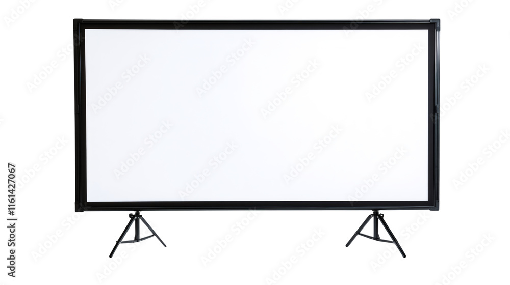 Poster Portable projection screen with tripod stand displaying white copy space on transparent background, ideal for presentations and home cinema