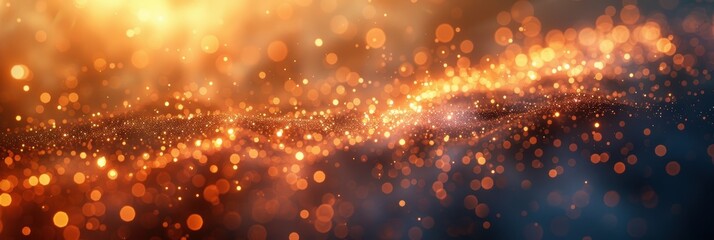 A mesmerizing digital abstract design that captivates with its warm blend of glowing orange and gold bokeh lights on a dark background