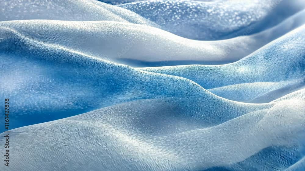 Poster smooth blue and white fabric drapes create a serene, elegant texture in a soft light setting