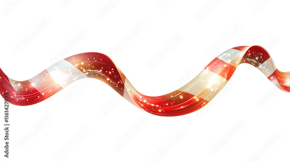 Poster shimmering christmas ribbon waving with sparkling particles against transparent backdrop, radiating 