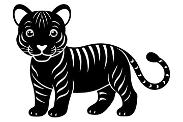 Cute baby tiger black silhouette vector, Simple silhouette Design vector icon with white background