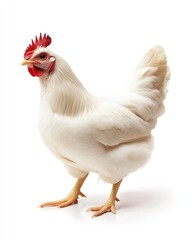 Isolated White Hen Standing Gracefully on a Farm - A Portrait of Poultry Elegance