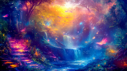 Vibrant Dreamy Fantasy Style Wallpaper – Bright, Colorful, Ethereal Design, Perfect for a Fantasy-Inspired Background
