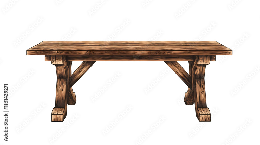 Aufkleber Large empty wooden table isolated on transparent background, ideal for displaying products or creating scenes