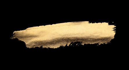 Torn, ripped  bronze foil smear brush stroke blot lines. Gold grunge texture stain on black...