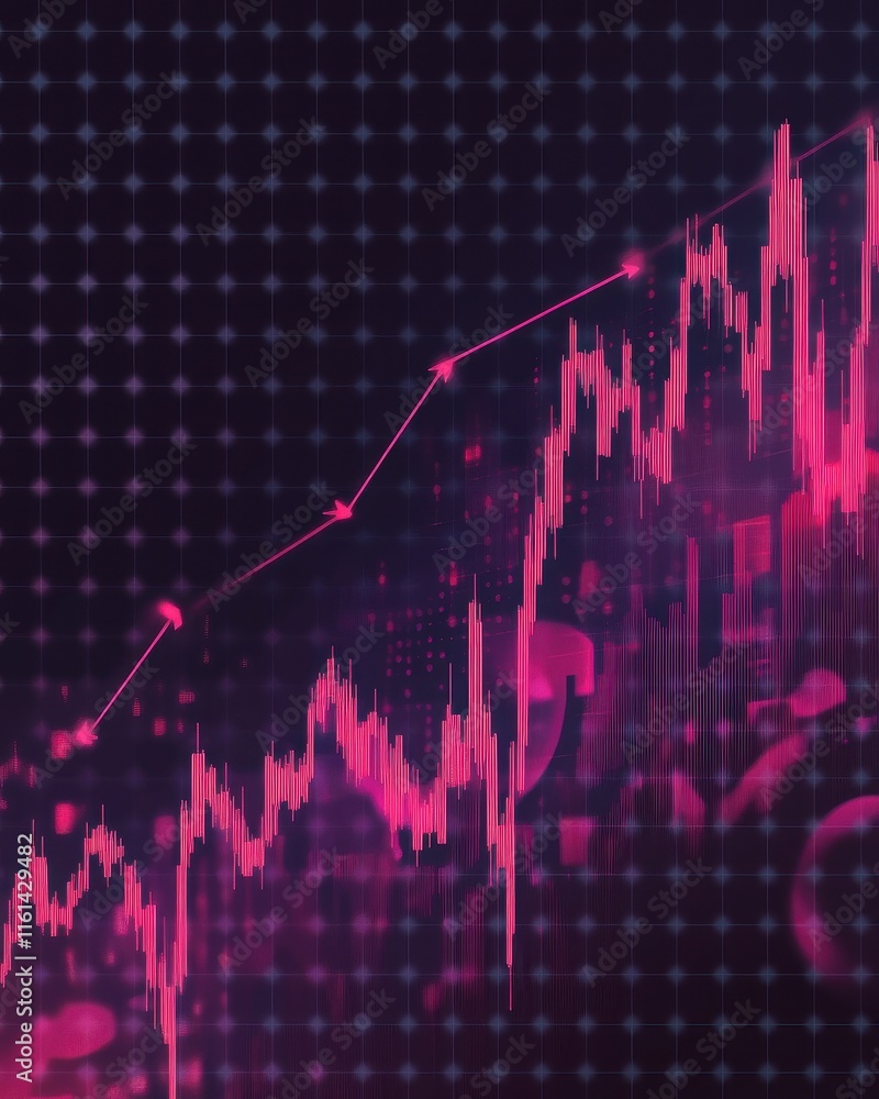 Aufkleber abstract digital finance graph in vibrant pink hues showing upward trend with data visualization ele