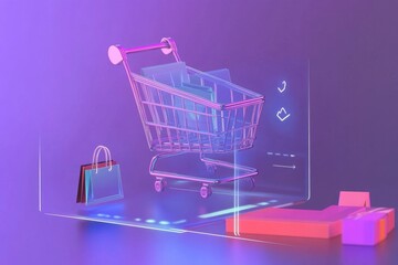 A digital shopping cart with glowing effects representing an online shopping experience.