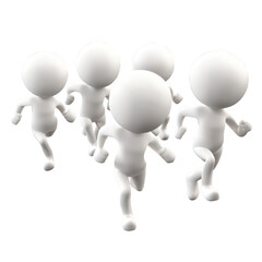 Characters of white humans running as a team on a transparent background, symbolizing teamwork and unity. 