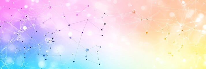 Telecommunications network, dynamic patterns of connections in bright shades on a soft gradient,