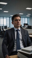 Fototapeta premium Pensive businessman contemplating in modern office setting