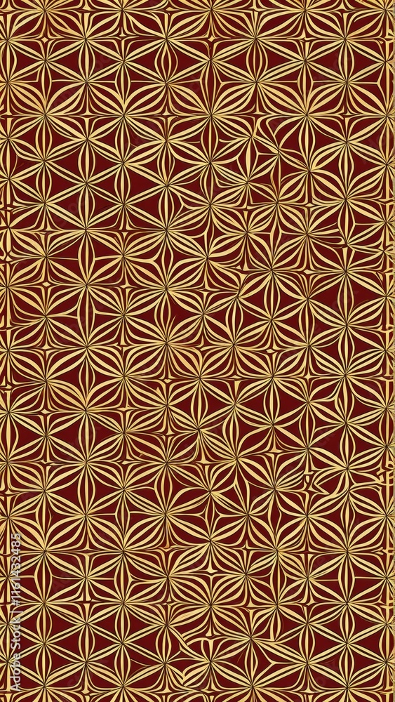 Poster intricate geometric patterns with gold and red color scheme