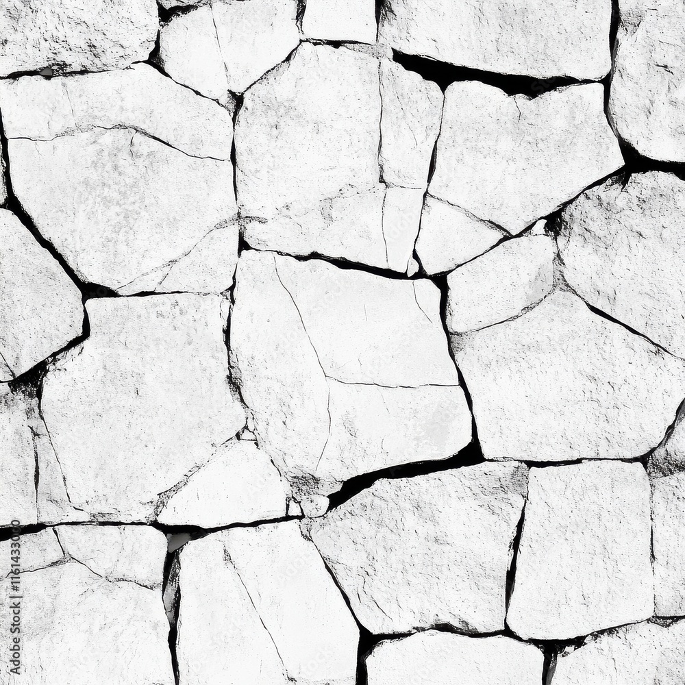 Poster close-up of textured white stone wall with rough surfaces and sharp edges, creating a striking visua