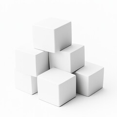 A minimalist stack of six white cubes on a light background, creating a modern and clean aesthetic.