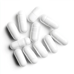 A cluster of white capsules arranged artistically on a bright background.