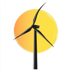 Stylized illustration of a wind turbine silhouetted against a vibrant sun.