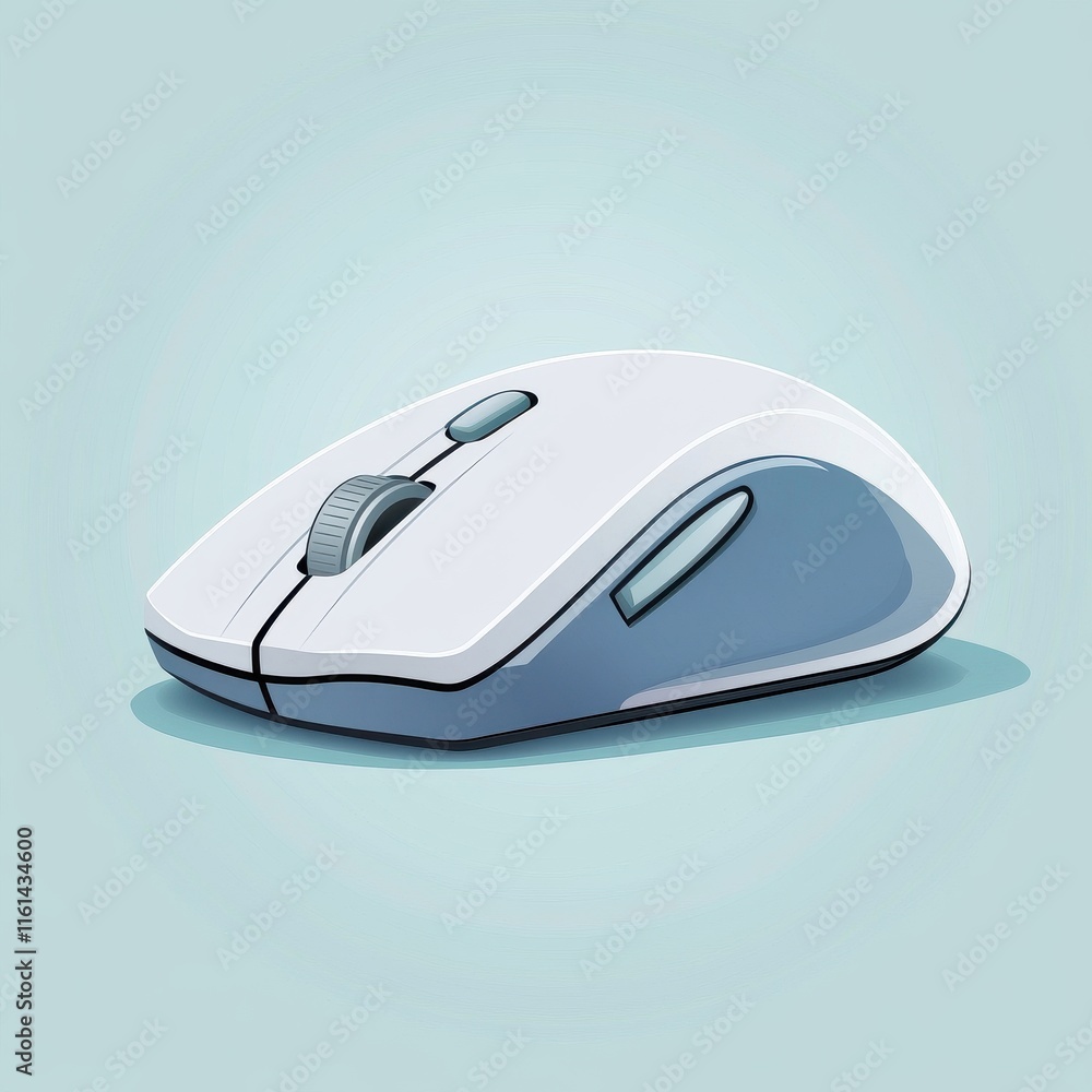 Poster a sleek, modern computer mouse in a minimalist design, highlighting its smooth curves and functional