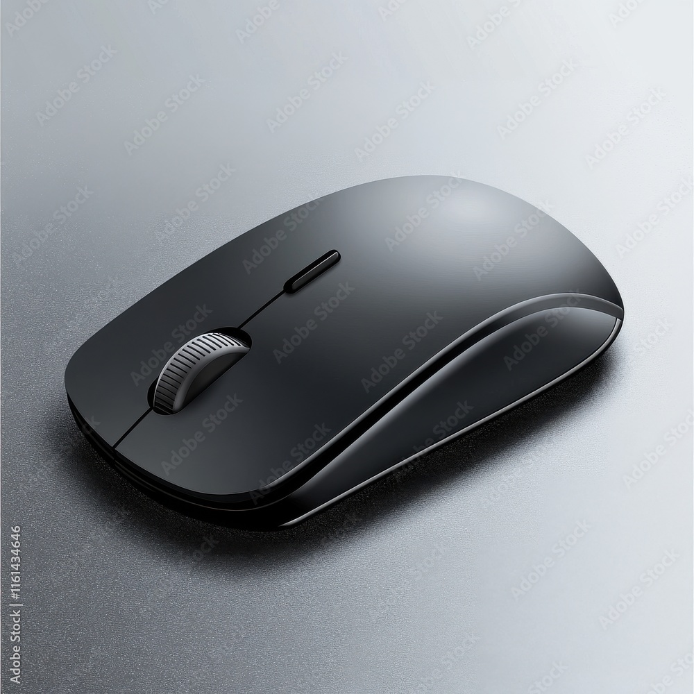 Poster sleek and modern black computer mouse on a smooth surface, perfect for any workspace setup.