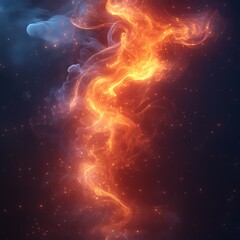 Fototapeta premium A mesmerizing blend of fiery orange and cool blue smoke, glowing with tiny, sparkling particles, creating a magical and ethereal atmosphere. Perfect for abstract or cosmic-themed projects