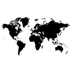 Stylized black and white world map silhouette showcasing global geography.