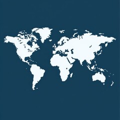 Fototapeta premium Stylized world map in white on a deep blue background, showcasing continents and oceans.