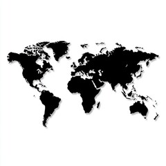 Naklejka premium Stylized black silhouette of the world map on a white background, emphasizing global geography and travel.
