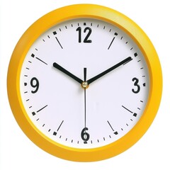 Bright yellow wall clock showing 10:10 with a clean, modern design.