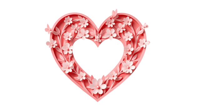 Pink Floral Heart Frame on Black Background