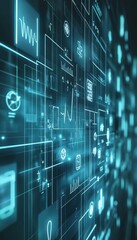 Fototapeta premium Futuristic Healthcare Data Visualization Abstract Background Design with Medical Technology Icons.