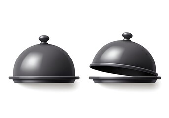 Obraz premium 3d realistic vector icon illustration. Food cloche with cover and tray closed and open