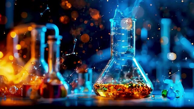 a chemistry flask  and  beakers