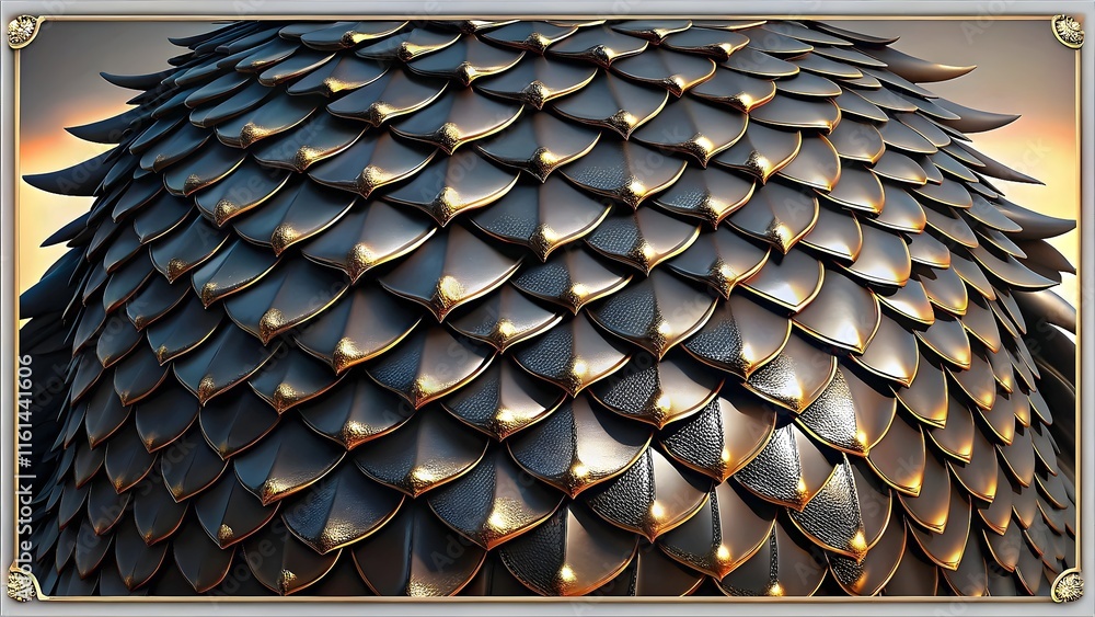 Poster intricate scales metallic texture shimmering light reflection patterns nature