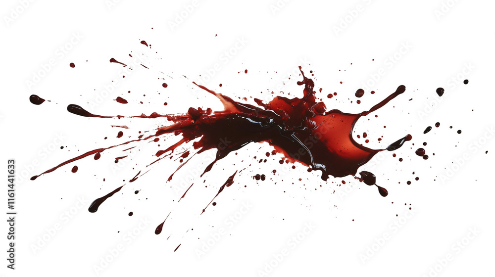 Fototapete Blood splattering on transparent background, perfect for compositing and adding a touch of gore to any project