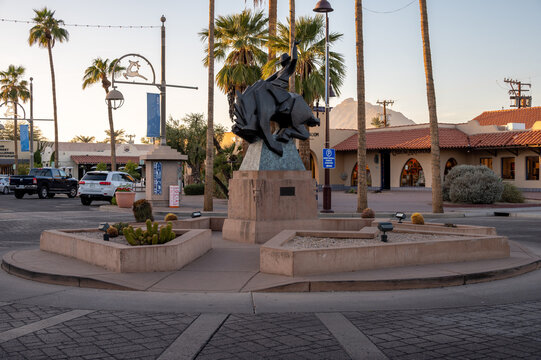 Scottsdale, Arizona - December 23, 2024:  Bronze sculpture called Jack Knife created by Ed Mell in 1993. Located in Scottsdale Old Town