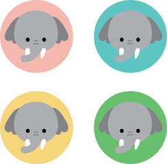かわいいゾウの顔のイラストセット