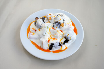 Turkish style mixed vegetable fried with yoghurt (Yogurtlu Karisik Kizartma) Karisik yogurtlama.